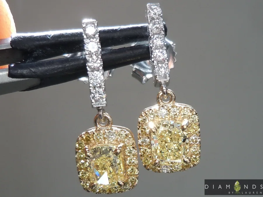 1.24ct Yellow SI2 Cushion Cut Diamond Earrings R6881