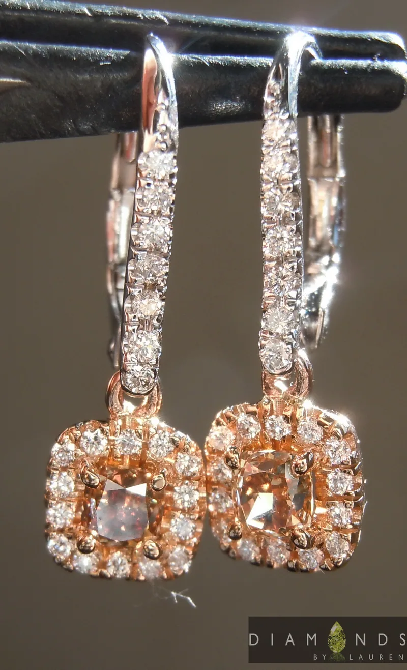 0.61cts Orangy Brown SI1 Cushion Cut Diamond Earrings R6943