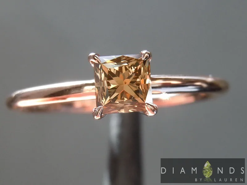 0.51ct Brownish Yellow VS1 Princess Cut Diamond Ring R6945