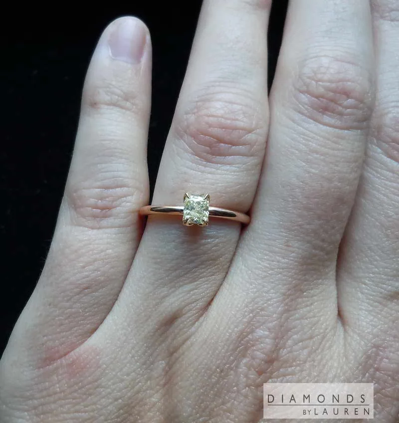 0.43ct Yellow SI2 Cushion Cut Diamond Ring R6962
