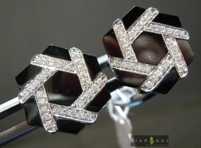 Cuff Links: 18Karat White Gold Onyx and Diamond Gent's Cuff Links R7098