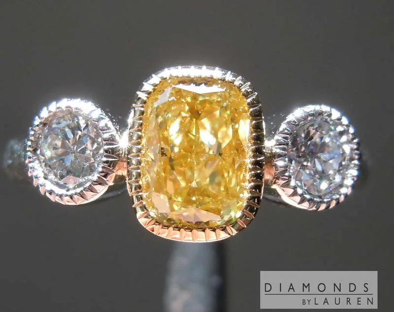 1.01ct Intense Yellow I1 Cushion Cut Diamond Ring R7361