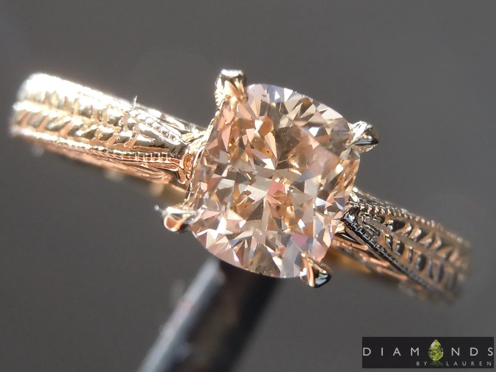 1.02ct Brown SI2 Cushion Cut Diamond Ring R7493