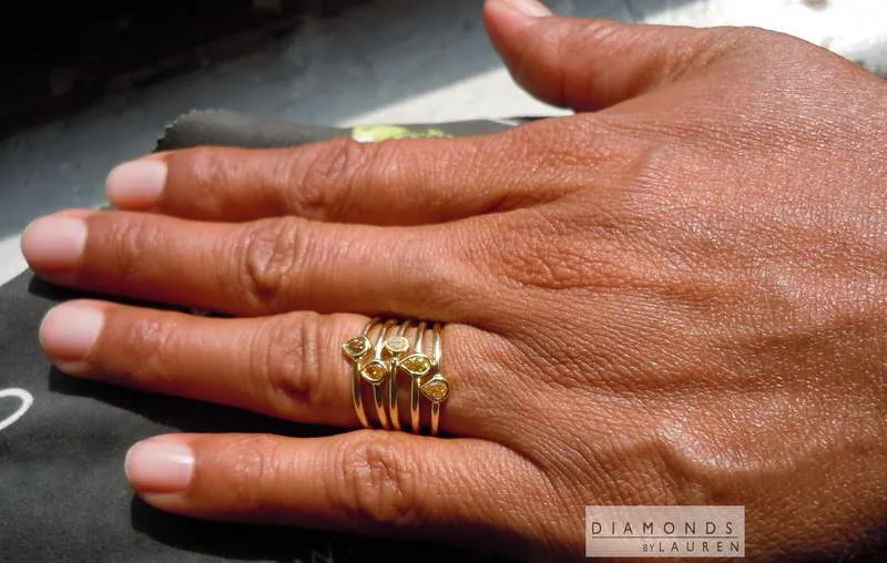 .61ctw Orangy Yellow Pear Diamond Ring Set R7581