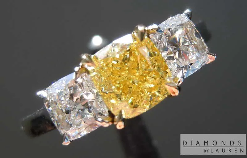 1.01ct Intense Yellow SI2 Cushion Cut Diamond Ring R7669