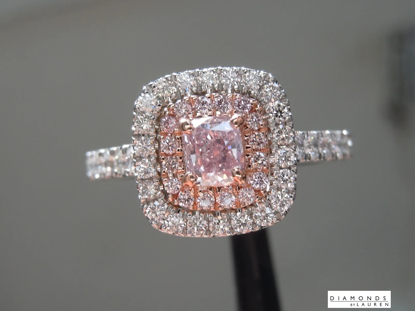 0.39ct Purplish Pink SI2 Cushion Cut Diamond Ring R7677