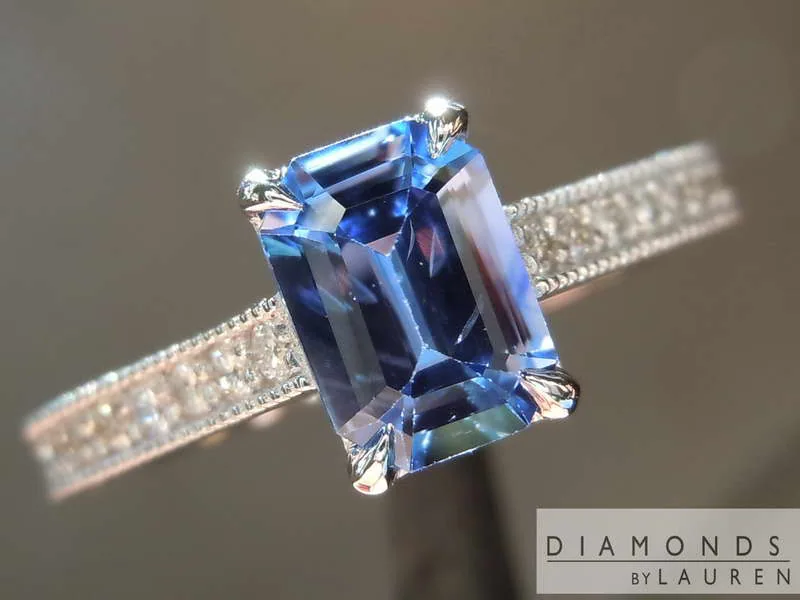 0.93ct Blue Emerald Cut Sapphire Ring R7768