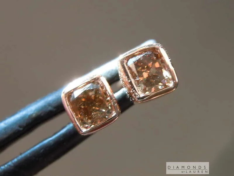 0.50ctw Brown Cushion Cut Diamond Earrings R7882