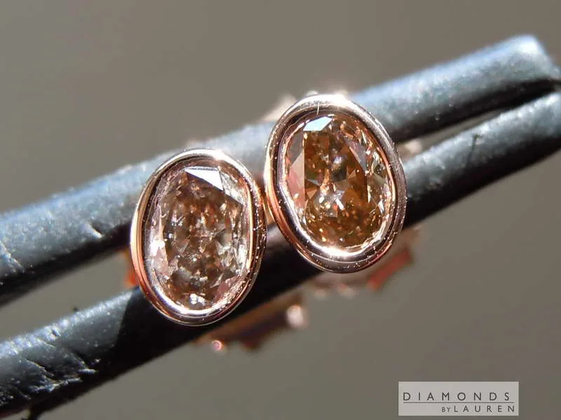 0.34ctw Deep Brown Oval Diamond Earrings R7884
