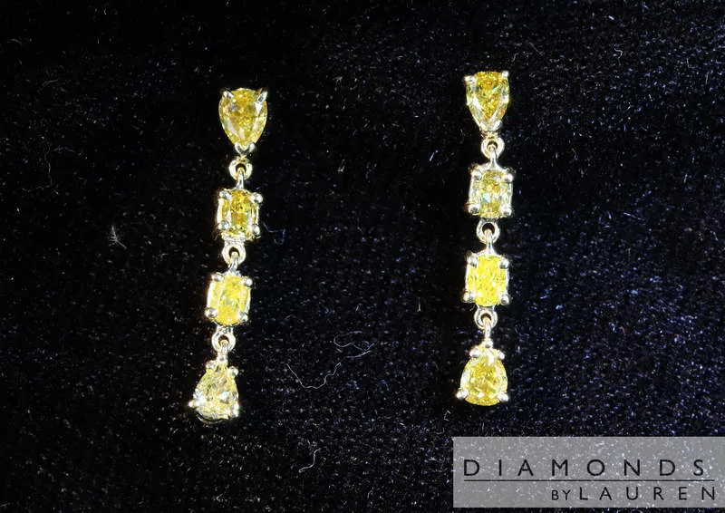 0.92ctw Yellow Pear and Oval Diamond Earrings R8169