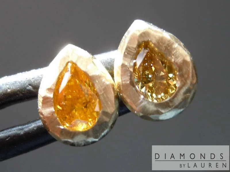 .37ctw Intense Orange Yellow SI1 Pear Diamond Earrings R8198