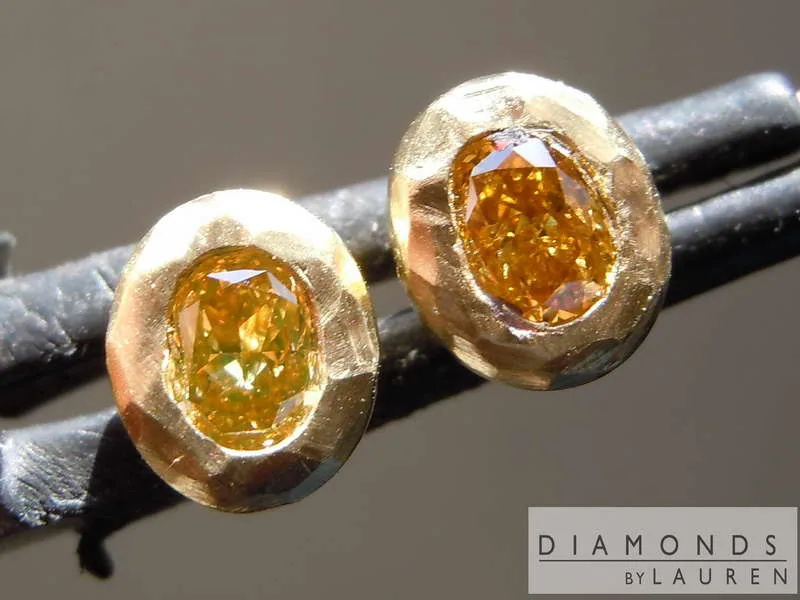 0.37ctw Orangy Yellow SI Oval Diamond Earrings R8199