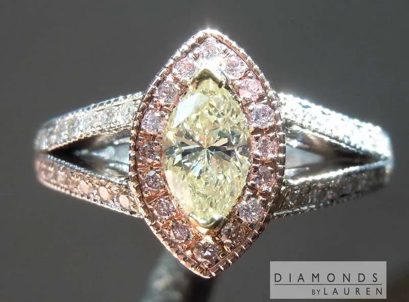 0.47ct Light Yellow I1 Marquise Diamond Ring R8206