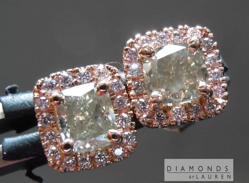 1.24cts Greenish Gray Cushion Cut Diamond Earrings R8221
