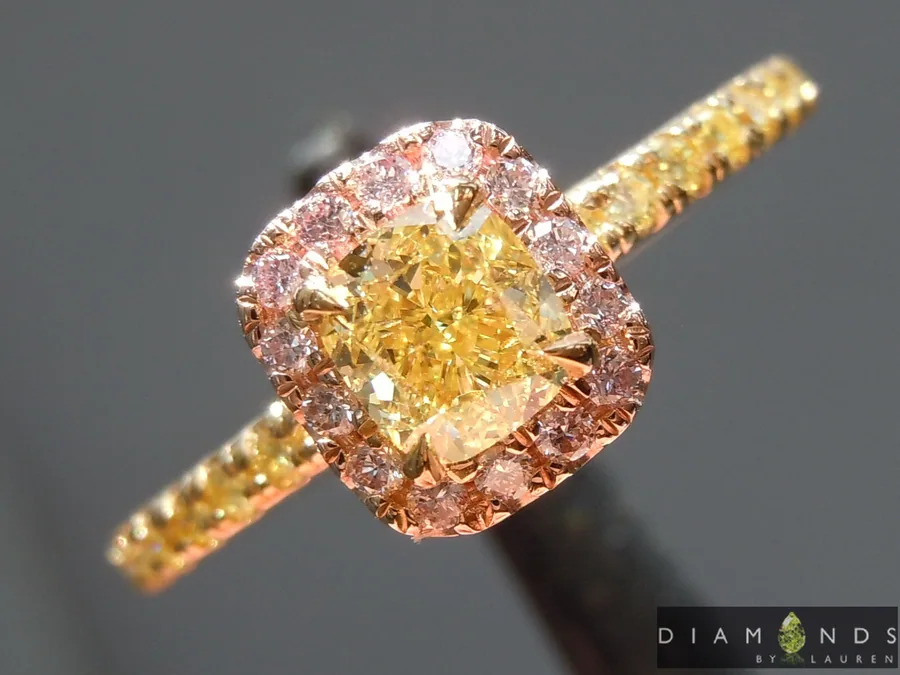 0.50ct Fancy Yellow SI1 Cushion Cut Diamond Ring R8349