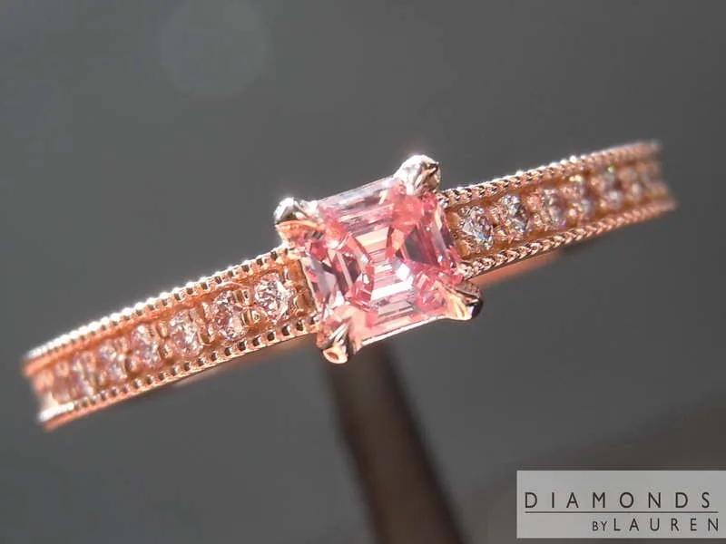 0.16ct Intense Pink SI2 Asscher Cut Diamond Ring R5279