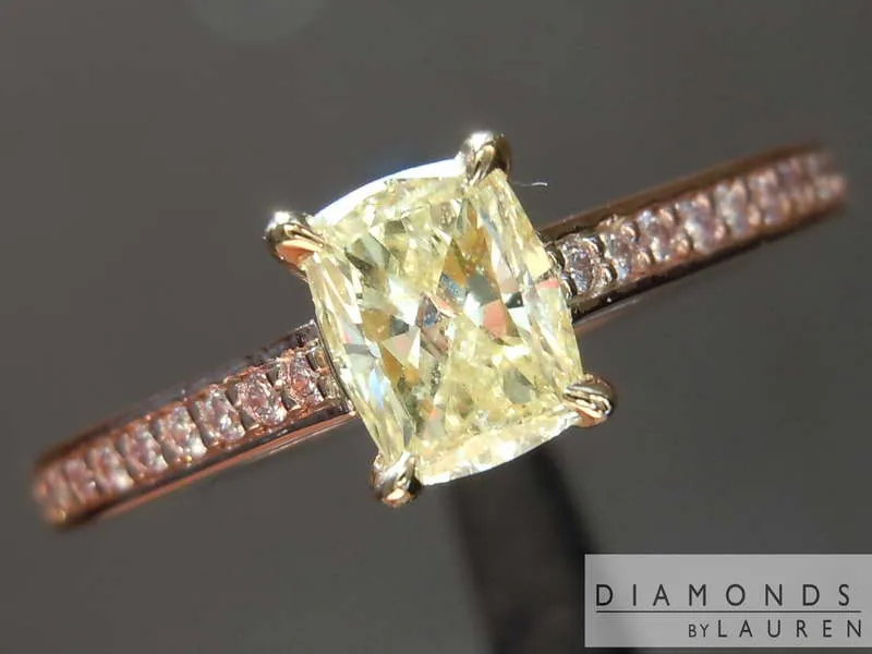 0.52ct Yellow VS2 Cushion Cut Diamond Ring R8467