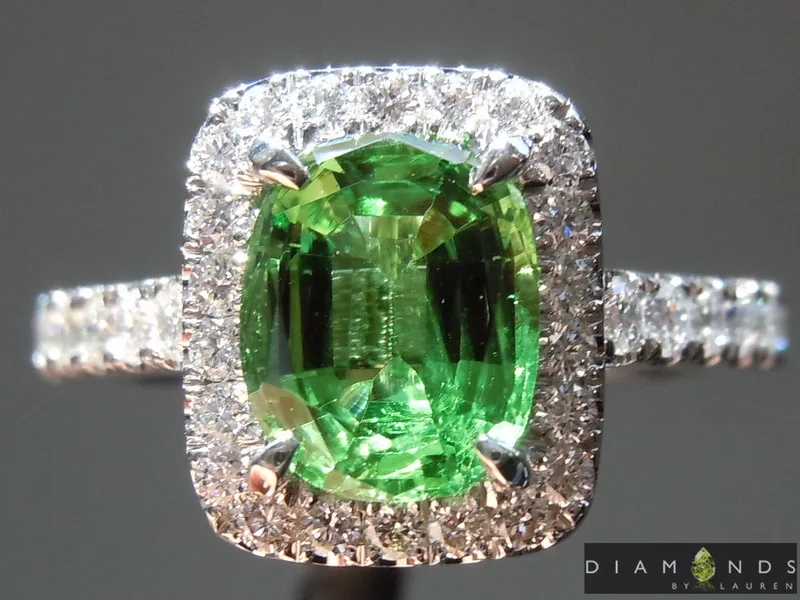 1.60ct Green Cushion Cut Tsavorite Garnet Ring R8615