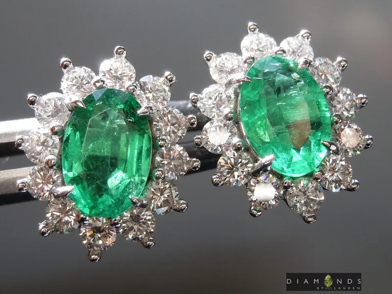 2.06cts Oval Brilliant Emerald Earrings R8872
