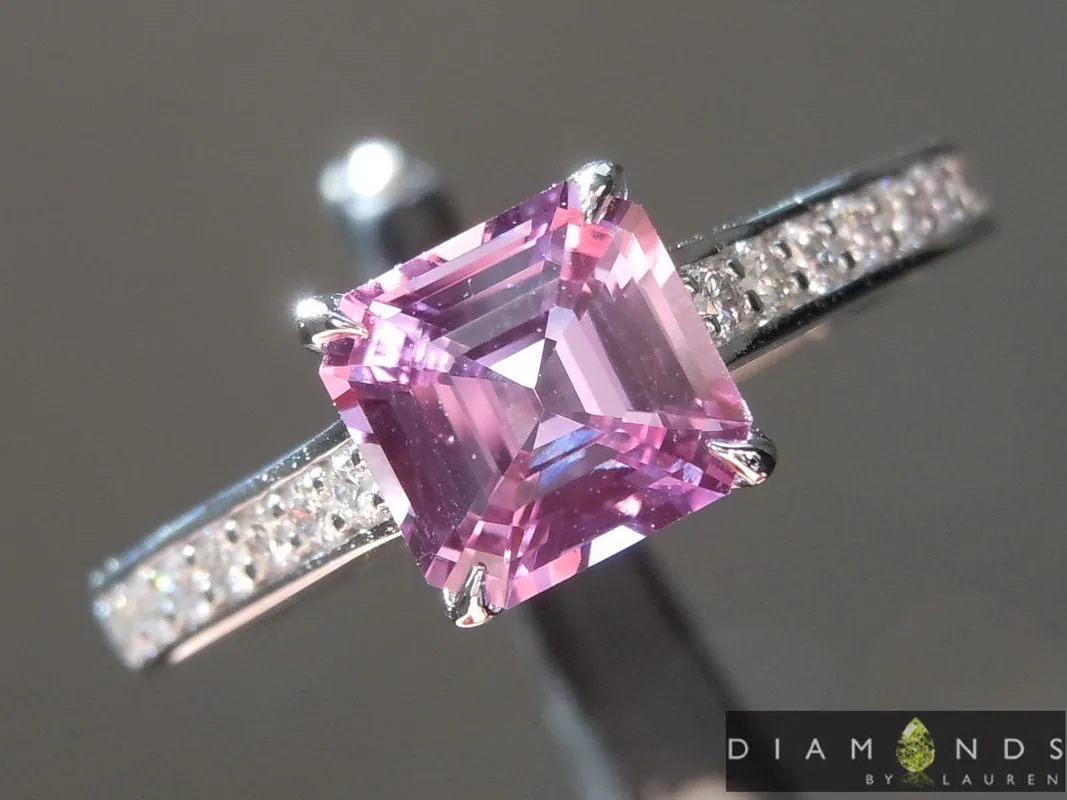 1.17ct Pink Purple Asscher Cut Sapphire Ring R9032