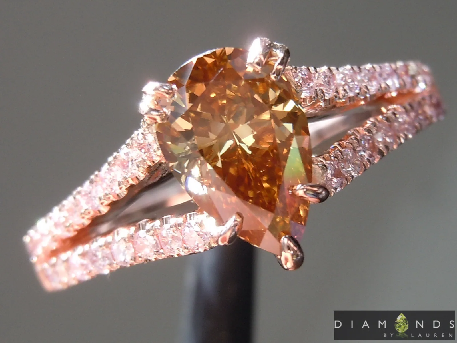 1.06ct Orangy Brown SI1 Pear Shape Diamond Ring R9216