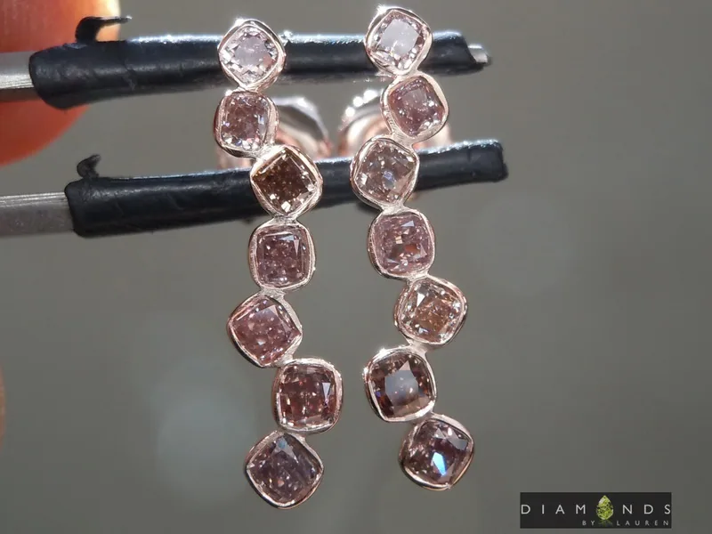 0.97ctw Pink Cushion Cut Diamond Earrings R9230