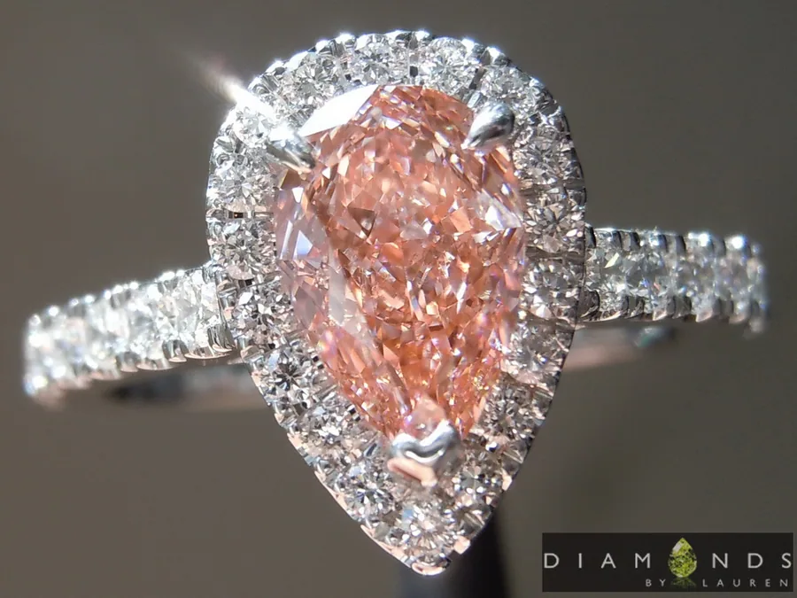 1.06ct Orangy Pink VS2 Pear Shape Lab Grown Diamond Ring R9463