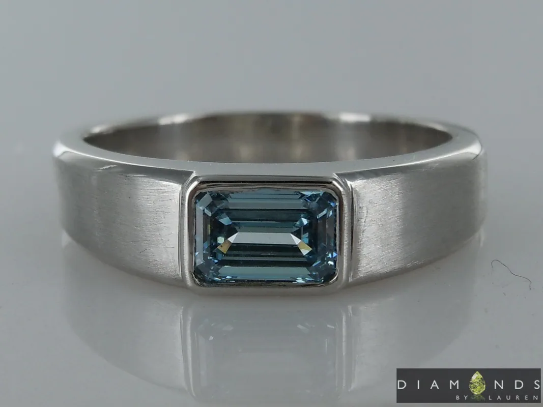 0.94ct Greenish Blue SI1 Emerald Cut Lab Grown Diamond Ring R9473