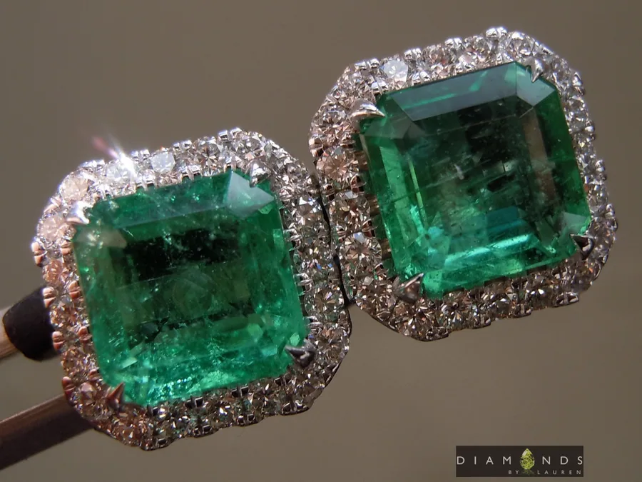 3.03cts Emerald Cut Emerald Earrings R9532