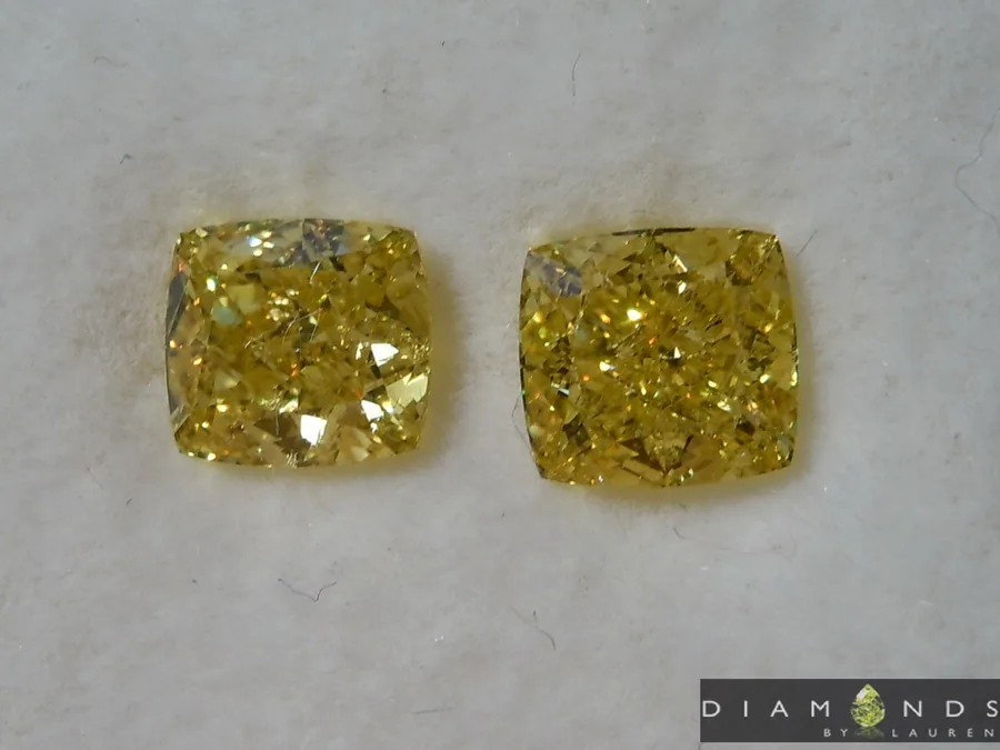 3.09ctw Intense Yellow Cushion Cut Diamond Earrings R9581