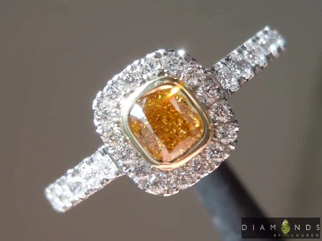 0.25ct Orange Cushion Cut Diamond Ring R9705