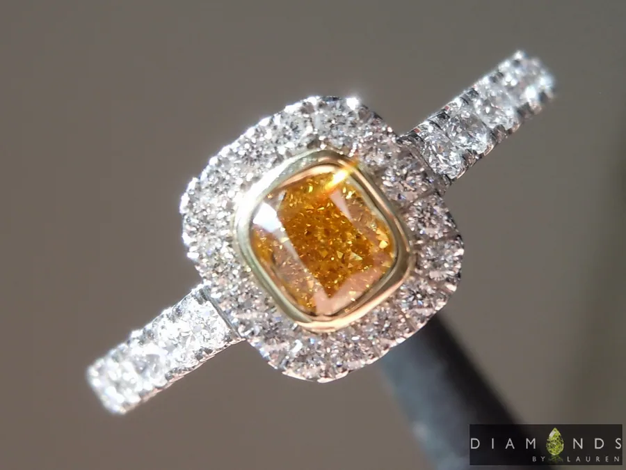 0.25ct Orange Cushion Cut Diamond Ring R9705