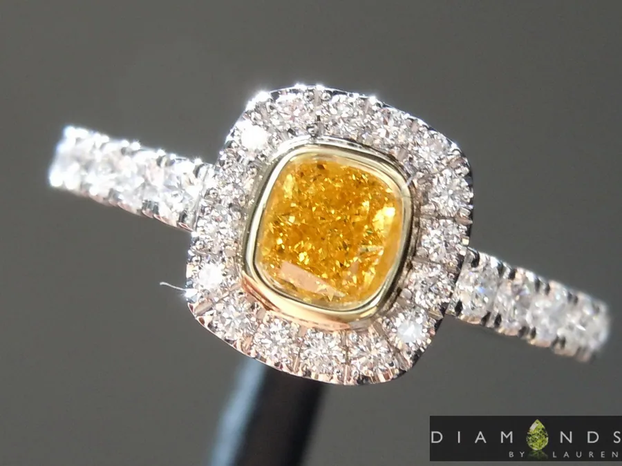 0.26ct Orangy Yellow VS2 Cushion Cut Diamond Ring R9766