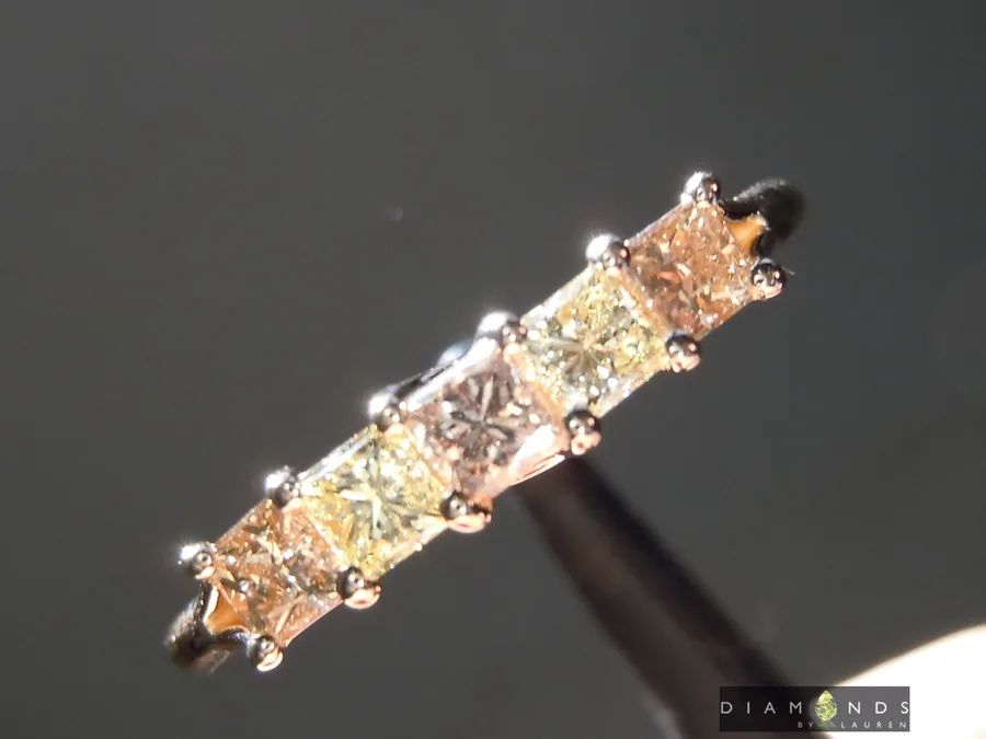 0.88ctw Brown and Yellow Princess Cut Diamond Ring R9893