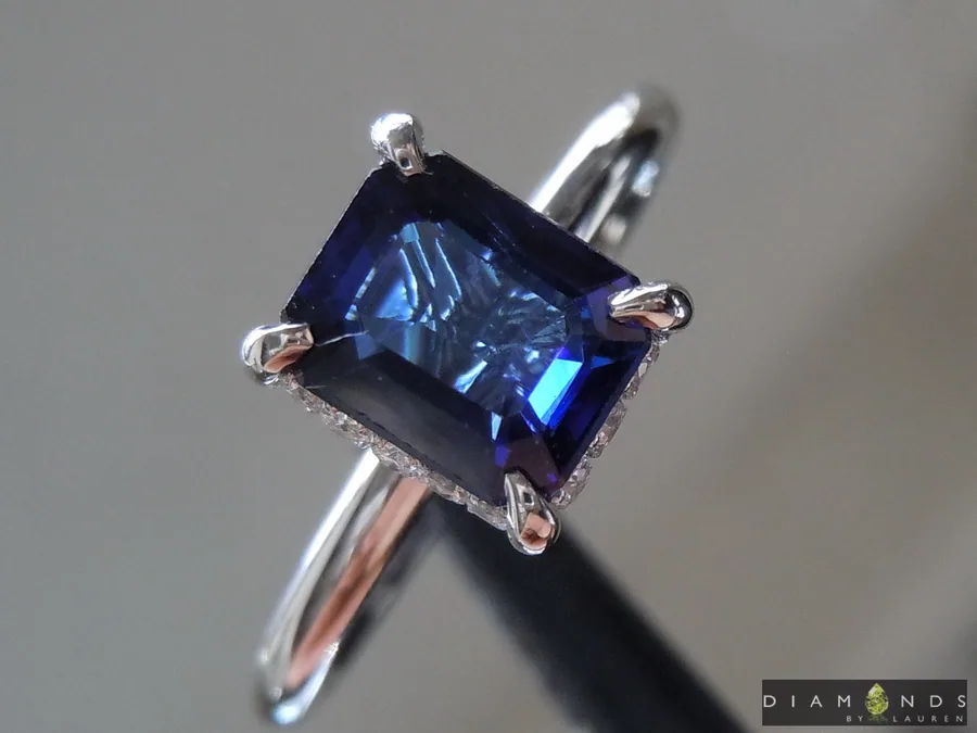 1.36ct Blue Emerald Cut Sapphire Ring R9900