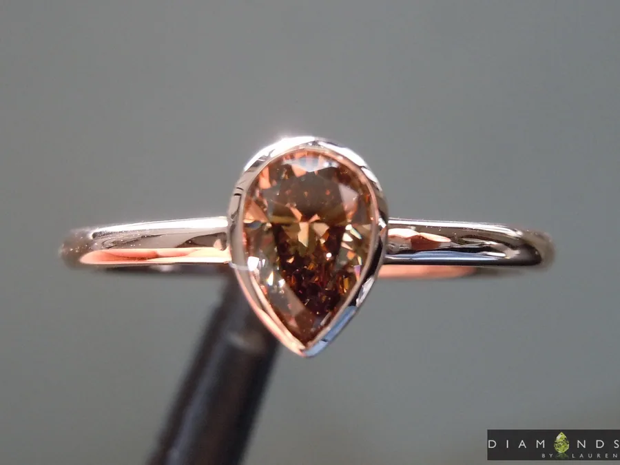 0.51ct Brown Pear Shape Diamond Ring R9981